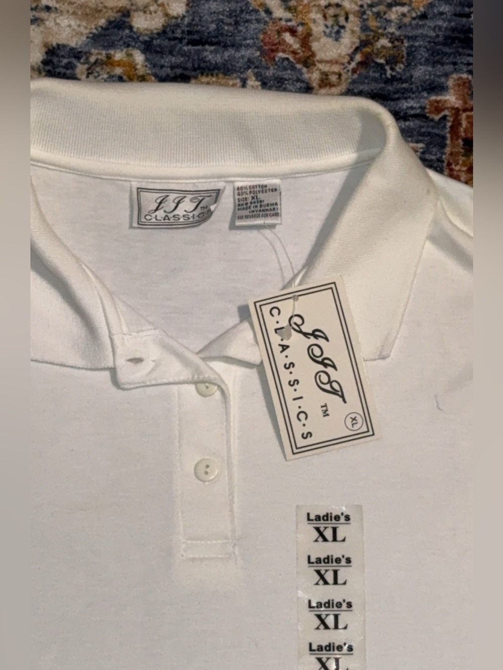 VTG NWT JJJ CLASSICS Women’s/Ladies white collar polo size XL cotton/poly